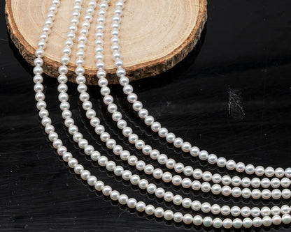 AAA+ 3-3.5mm, 3.5-4mm, 4-4.5mm or 4.5-5mm Freshwater Pearl in Full Strand, White Colors with High Luster, Pre-Strung for Jewelry Making, SKU # 3124FW