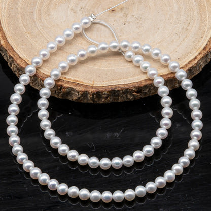 AAA+ 3-3.5mm, 3.5-4mm, 4-4.5mm or 4.5-5mm Freshwater Pearl in Full Strand, White Colors with High Luster, Pre-Strung for Jewelry Making, SKU # 3124FW