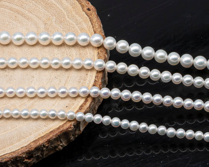 AAA+ 3-3.5mm, 3.5-4mm, 4-4.5mm or 4.5-5mm Freshwater Pearl in Full Strand, White Colors with High Luster, Pre-Strung for Jewelry Making, SKU # 3124FW
