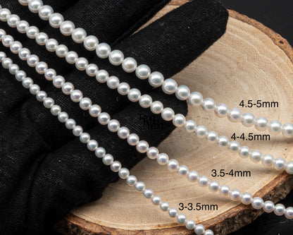 AAA+ 3-3.5mm, 3.5-4mm, 4-4.5mm or 4.5-5mm Freshwater Pearl in Full Strand, White Colors with High Luster, Pre-Strung for Jewelry Making, SKU # 3124FW