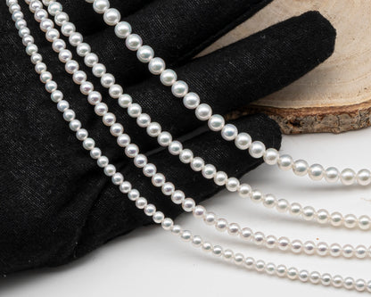 AAA+ 3-3.5mm, 3.5-4mm, 4-4.5mm or 4.5-5mm Freshwater Pearl in Full Strand, White Colors with High Luster, Pre-Strung for Jewelry Making, SKU # 3124FW