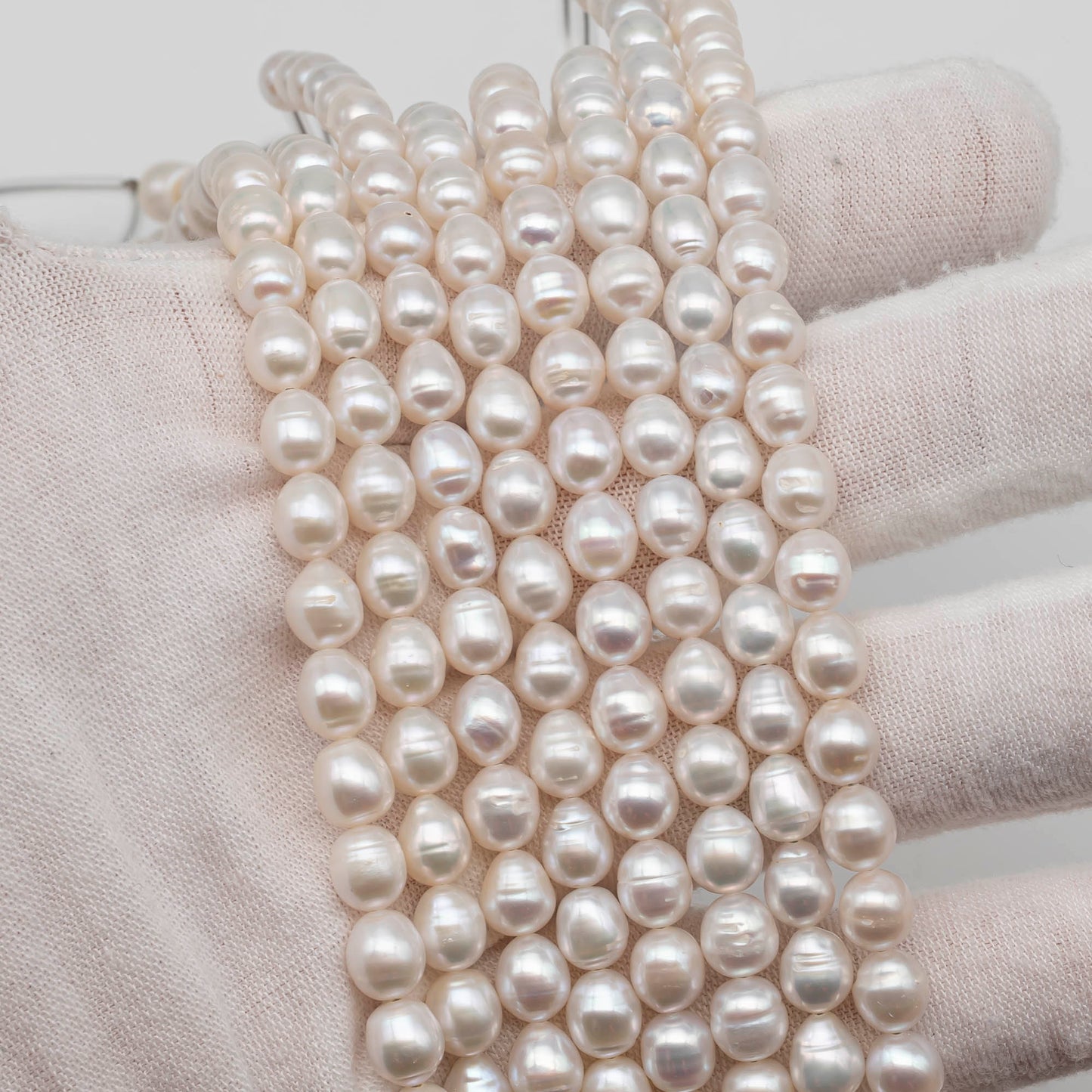 6-7mm Rice Freshwater Pearl in Full Strand, White Color with Nice Luster for Beading, SKU # 2433FW