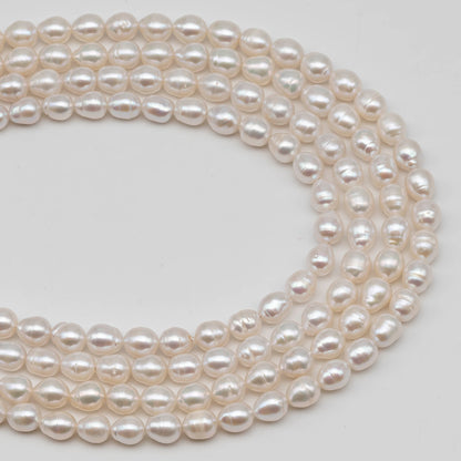 6-7mm Rice Freshwater Pearl in Full Strand, White Color with Nice Luster for Beading, SKU # 2433FW