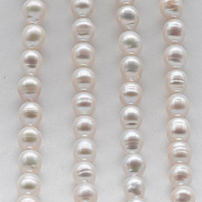 6-7mm Rice Freshwater Pearl in Full Strand, White Color with Nice Luster for Beading, SKU # 2433FW