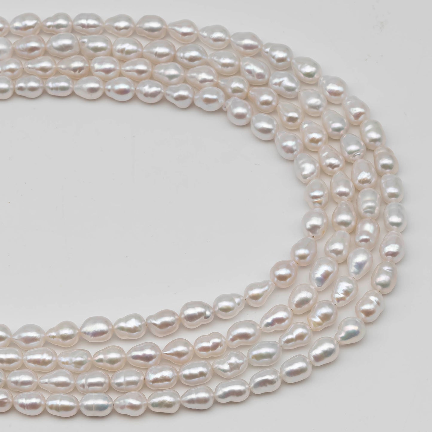 6-7mm Freshwater Pearl in Baroque Rice Shape,  Full Strand in White Color with Nice Luster for Beading or Jewelry Making, SKU # 2434FW