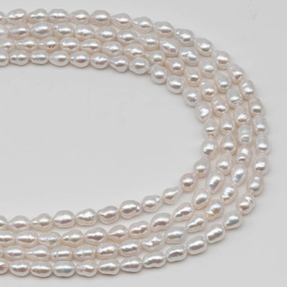 6-7mm Freshwater Pearl in Baroque Rice Shape,  Full Strand in White Color with Nice Luster for Beading or Jewelry Making, SKU # 2434FW