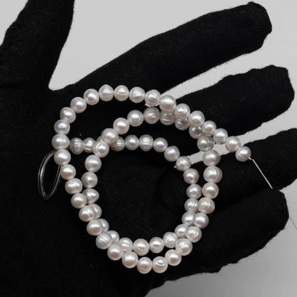 6-7mm Freshwater Pearl in Potato or Semi Round Shape,  Full Strand White Color with Nice Luster for Beading or Jewelry Making, SKU # 2435FW