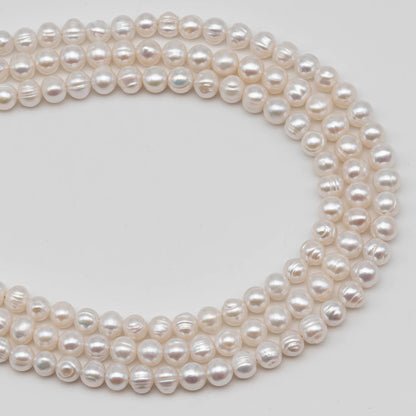 6-7mm Freshwater Pearl in Potato or Semi Round Shape,  Full Strand White Color with Nice Luster for Beading or Jewelry Making, SKU # 2435FW