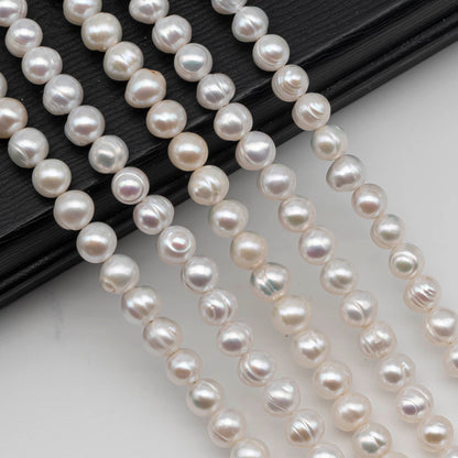 6-7mm Freshwater Pearl in Potato or Semi Round Shape,  Full Strand White Color with Nice Luster for Beading or Jewelry Making, SKU # 2435FW
