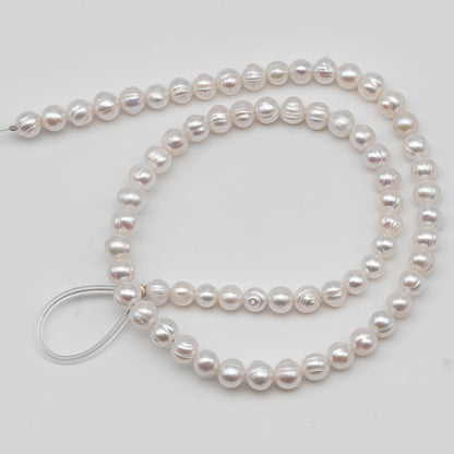 6-7mm Freshwater Pearl in Potato or Semi Round Shape,  Full Strand White Color with Nice Luster for Beading or Jewelry Making, SKU # 2435FW