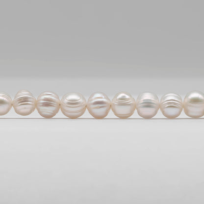 6-7mm Freshwater Pearl in Potato or Semi Round Shape,  Full Strand White Color with Nice Luster for Beading or Jewelry Making, SKU # 2435FW