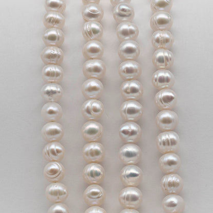6-7mm Freshwater Pearl in Potato or Semi Round Shape,  Full Strand White Color with Nice Luster for Beading or Jewelry Making, SKU # 2435FW