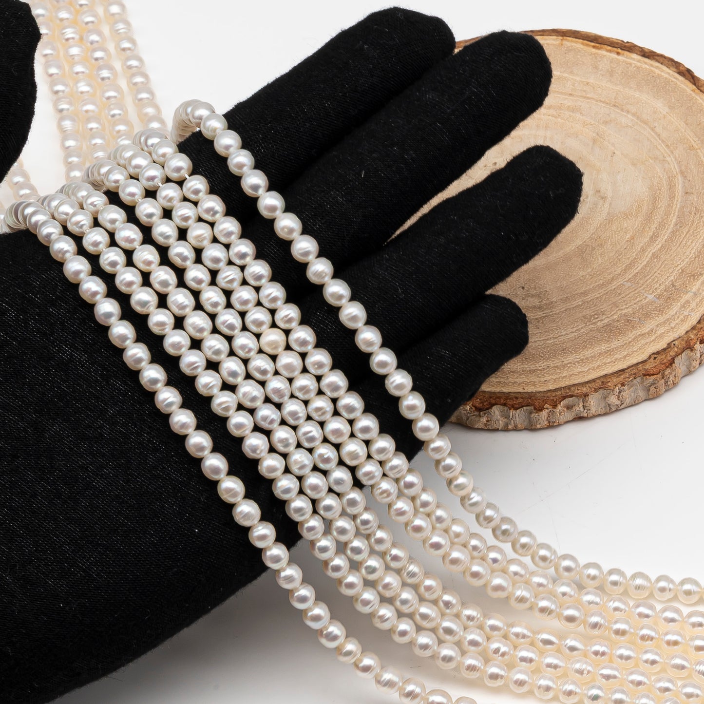 5-5.5mm Freshwater Pearls Pearl Near Round Circle Beads, White Color, Full Strand, SKU# 3392FW