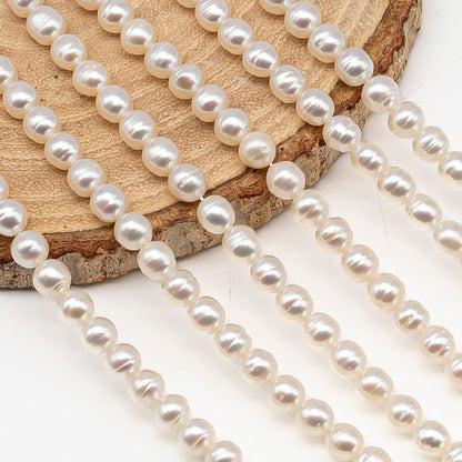5-5.5mm Freshwater Pearls Pearl Near Round Circle Beads, White Color, Full Strand, SKU# 3392FW