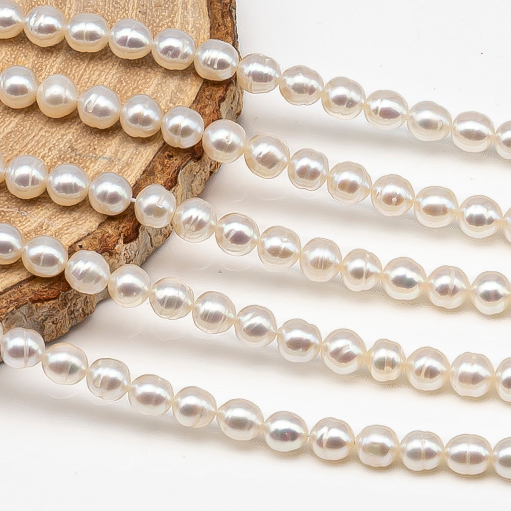 5-5.5mm Freshwater Pearls Pearl Near Round Circle Beads, White Color, Full Strand, SKU# 3392FW