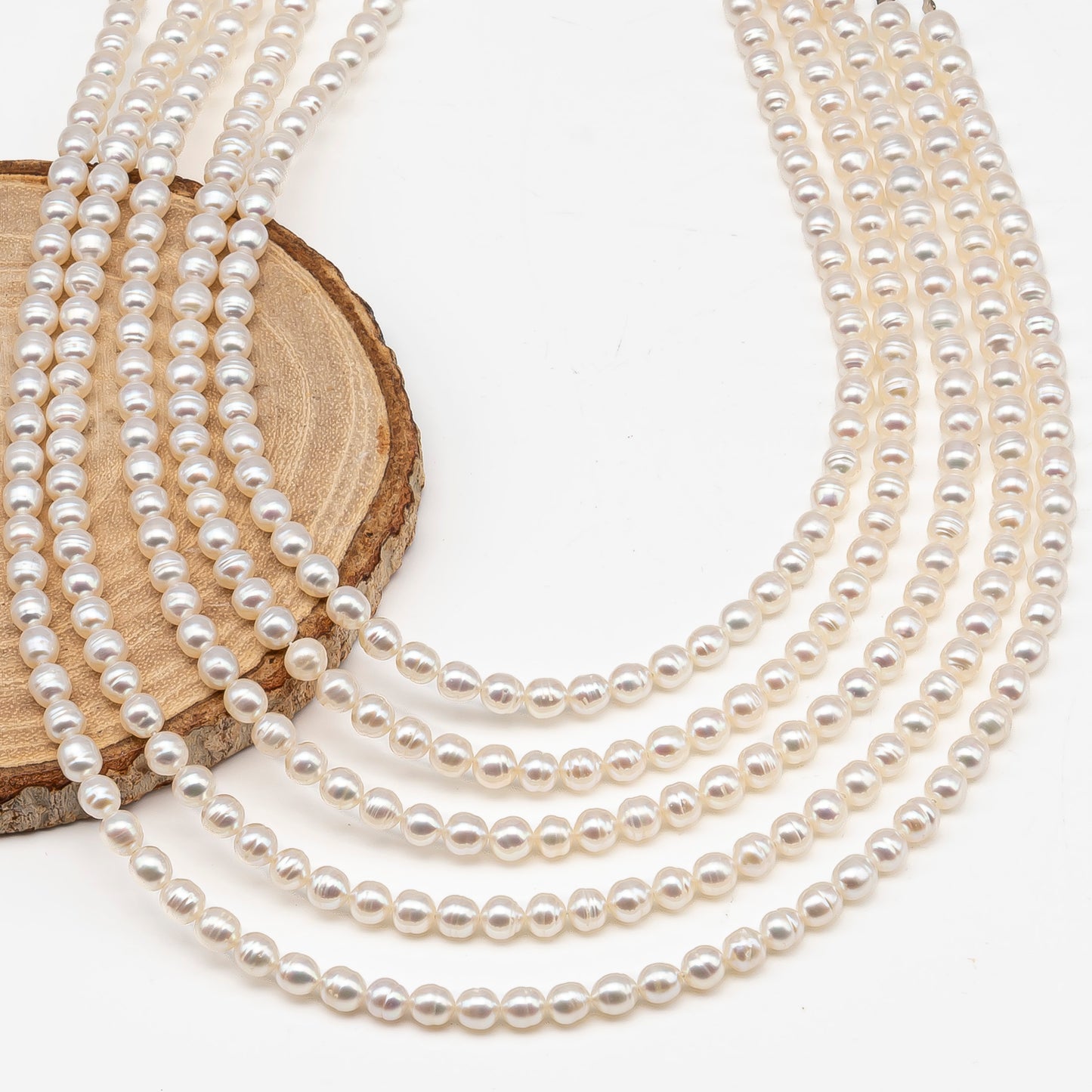 5-5.5mm Freshwater Pearls Pearl Near Round Circle Beads, White Color, Full Strand, SKU# 3392FW