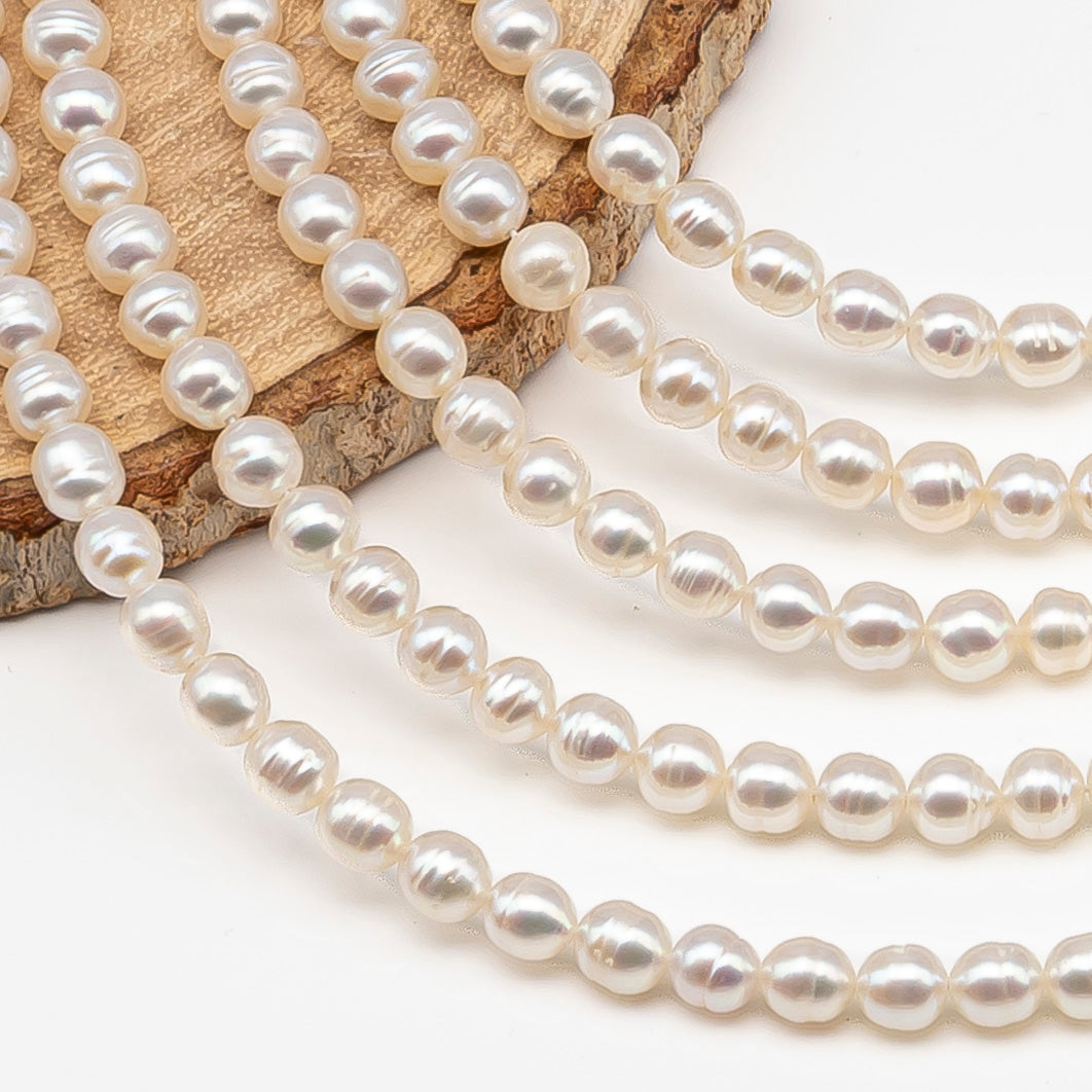 5-5.5mm Freshwater Pearls Pearl Near Round Circle Beads, White Color, Full Strand, SKU# 3392FW