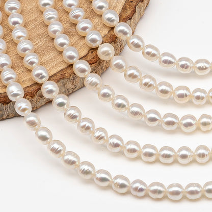 5-5.5mm Freshwater Pearls Pearl Near Round Circle Beads, White Color, Full Strand, SKU# 3392FW