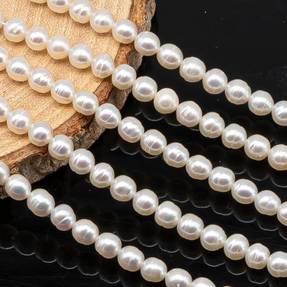 5-5.5mm Freshwater Pearls Pearl Near Round Circle Beads, White Color, Full Strand, SKU# 3392FW