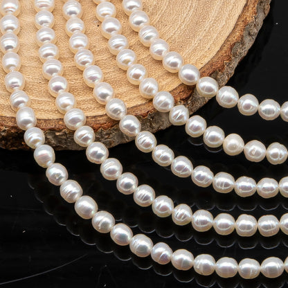 5-5.5mm Freshwater Pearls Pearl Near Round Circle Beads, White Color, Full Strand, SKU# 3392FW