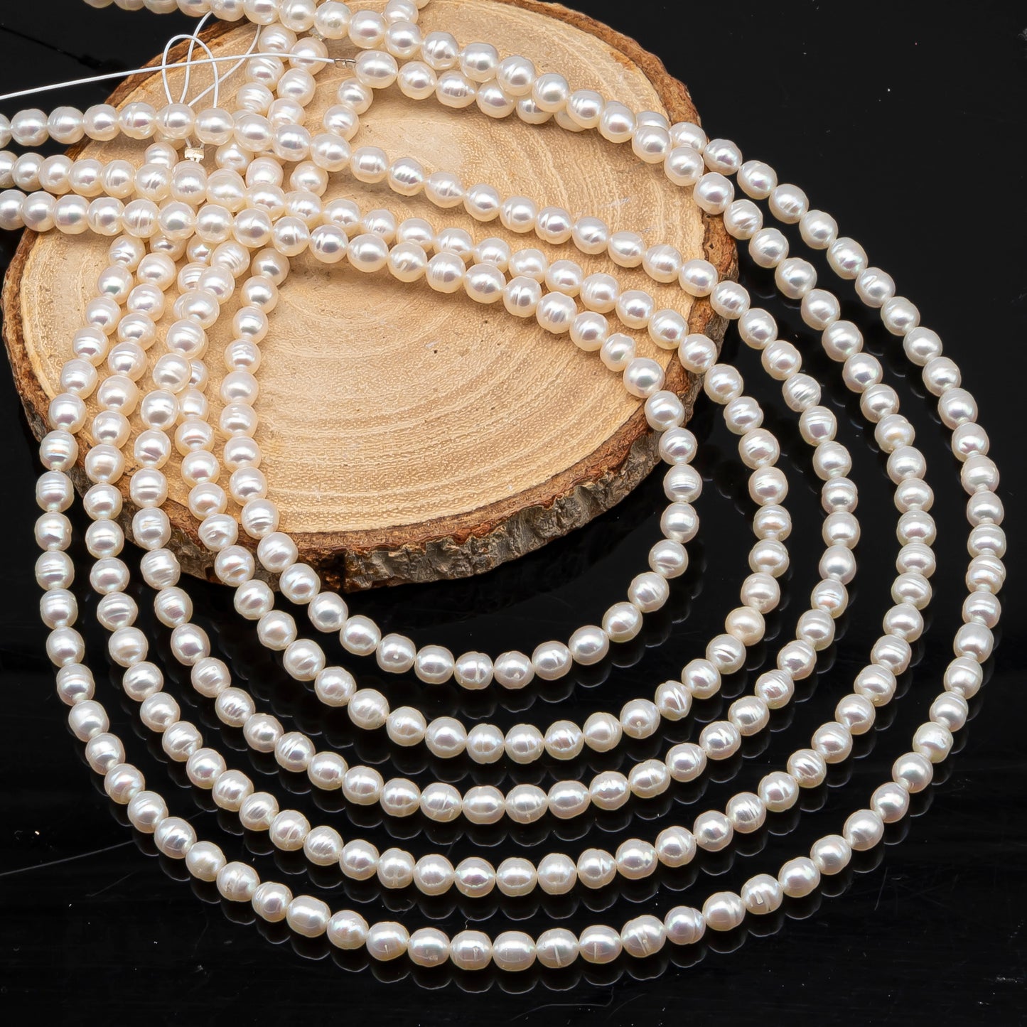 5-5.5mm Freshwater Pearls Pearl Near Round Circle Beads, White Color, Full Strand, SKU# 3392FW