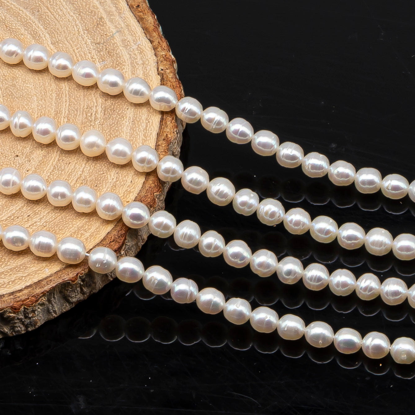 5-5.5mm Freshwater Pearls Pearl Near Round Circle Beads, White Color, Full Strand, SKU# 3392FW