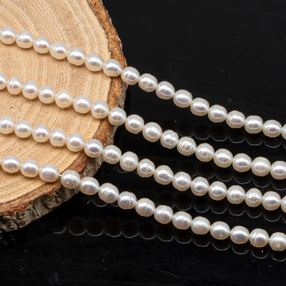 5-5.5mm Freshwater Pearls Pearl Near Round Circle Beads, White Color, Full Strand, SKU# 3392FW