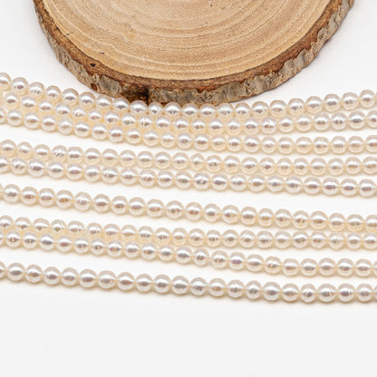 5-5.5mm Freshwater Pearls Pearl Near Round Circle Beads, White Color, Full Strand, SKU# 3392FW