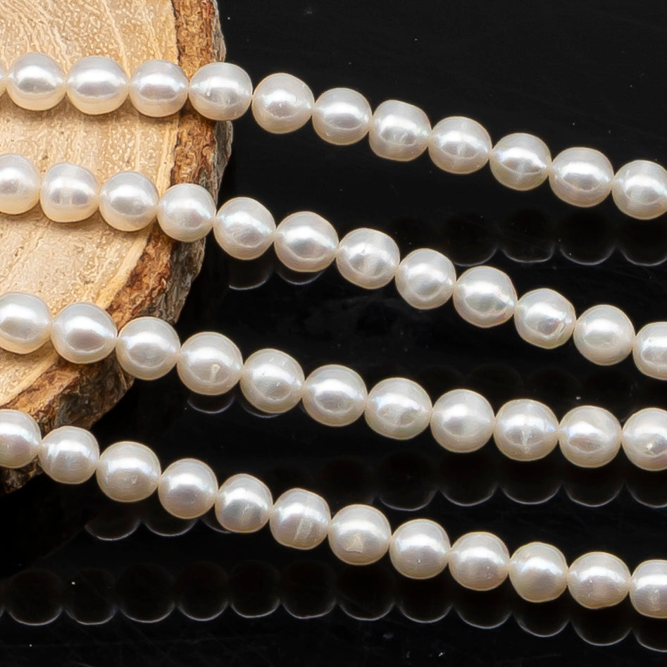 5-5.5mm Freshwater Pearls Pearl Beads, White Color, Full Strand, SKU# 3393FW