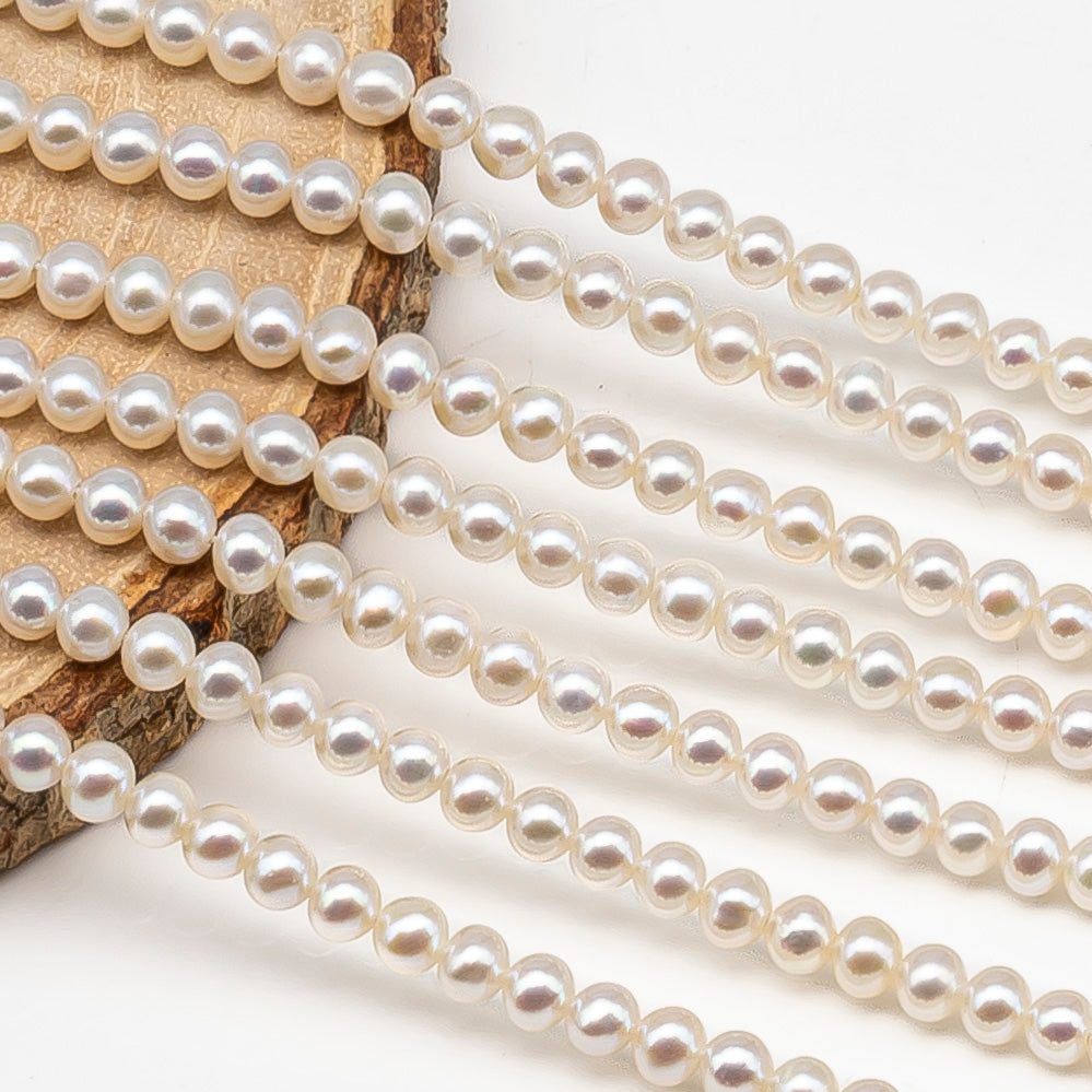 4.5-5mm Freshwater Pearls Near Round Potato Pearl Beads, White Color, Full Strand, SKU# 3391FW