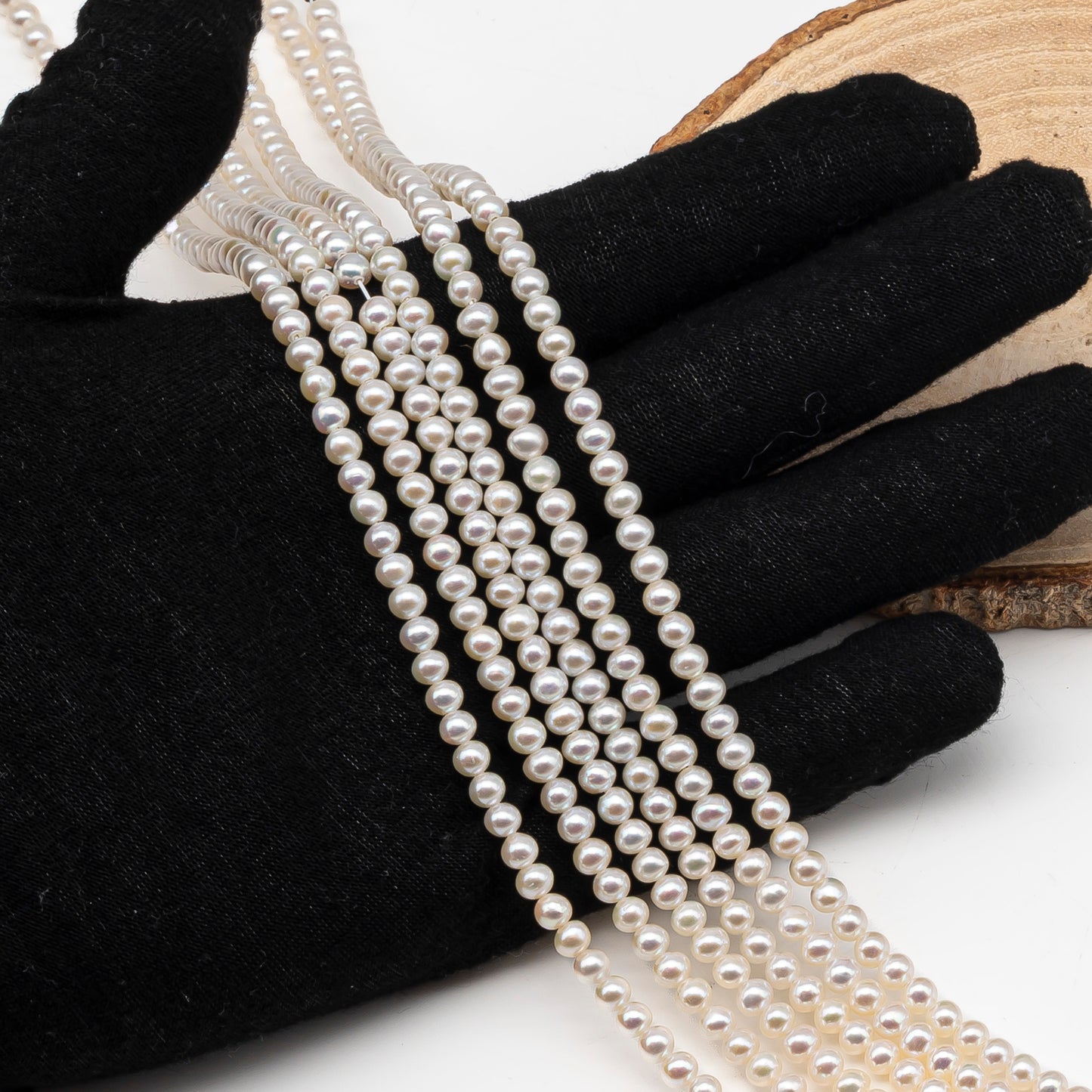4.5-5mm Freshwater Pearls Near Round Potato Pearl Beads, White Color, Full Strand, SKU# 3391FW