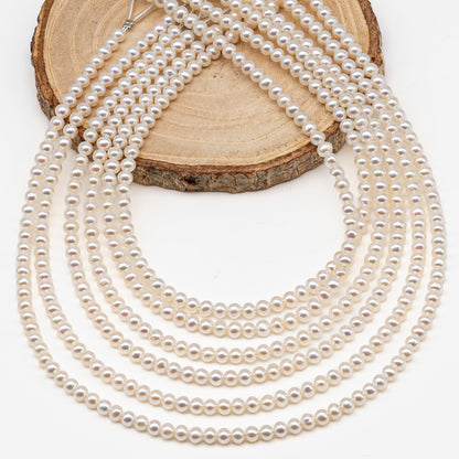 4.5-5mm Freshwater Pearls Near Round Potato Pearl Beads, White Color, Full Strand, SKU# 3391FW