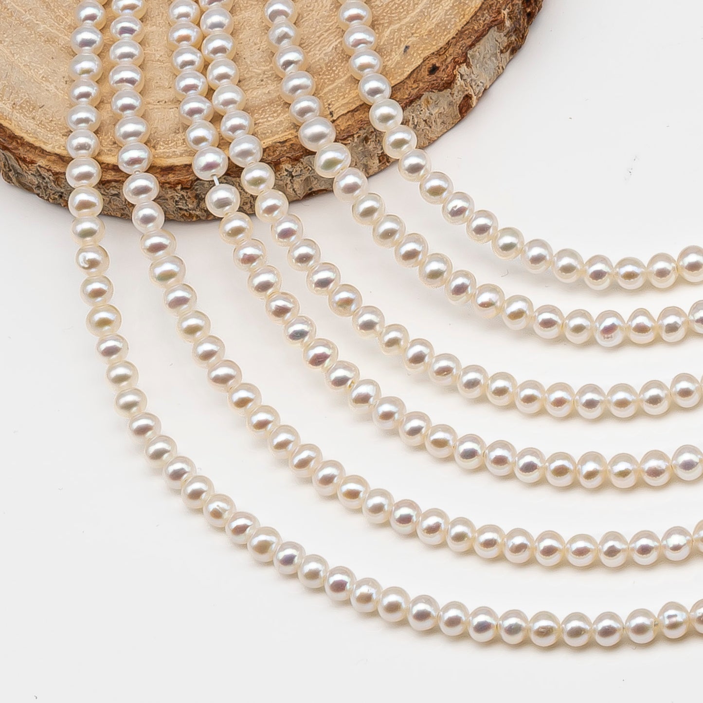 4.5-5mm Freshwater Pearls Near Round Potato Pearl Beads, White Color, Full Strand, SKU# 3391FW