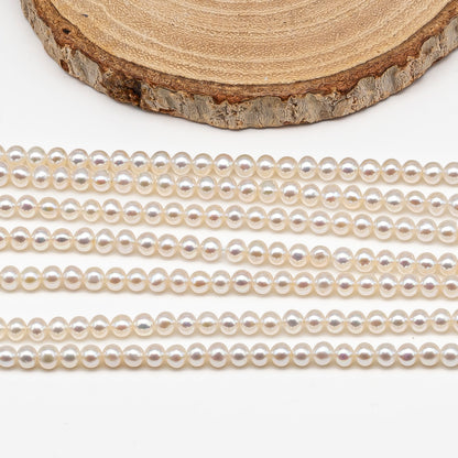 4.5-5mm Freshwater Pearls Near Round Potato Pearl Beads, White Color, Full Strand, SKU# 3391FW
