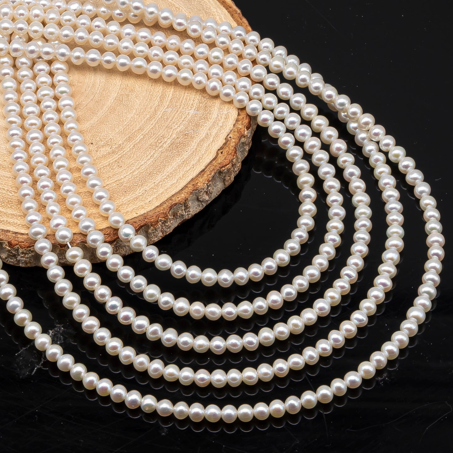 4.5-5mm Freshwater Pearls Near Round Potato Pearl Beads, White Color, Full Strand, SKU# 3391FW