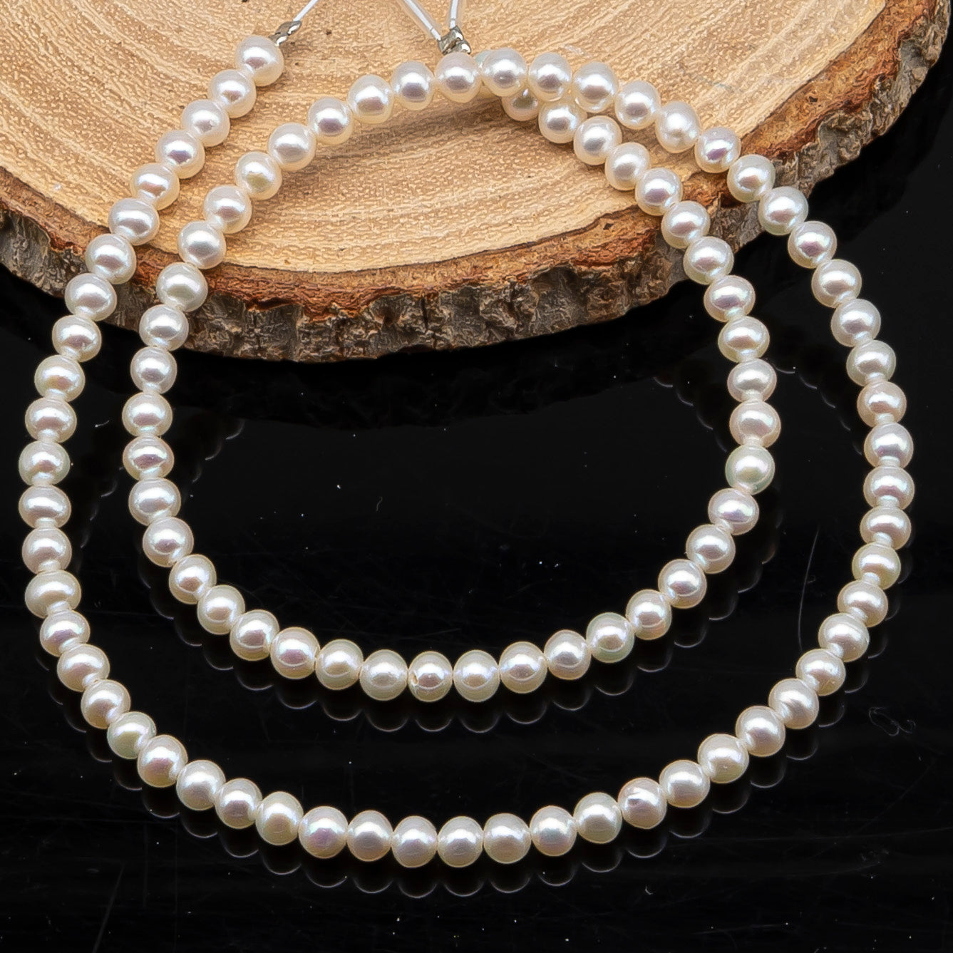 4.5-5mm Freshwater Pearls Near Round Potato Pearl Beads, White Color, Full Strand, SKU# 3391FW