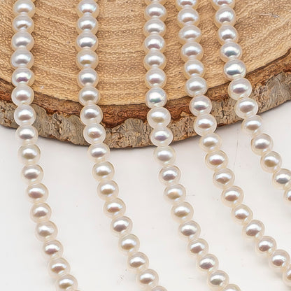 4.5-5mm Freshwater Pearls Near Round Potato Pearl Beads, White Color, Full Strand, SKU# 3391FW