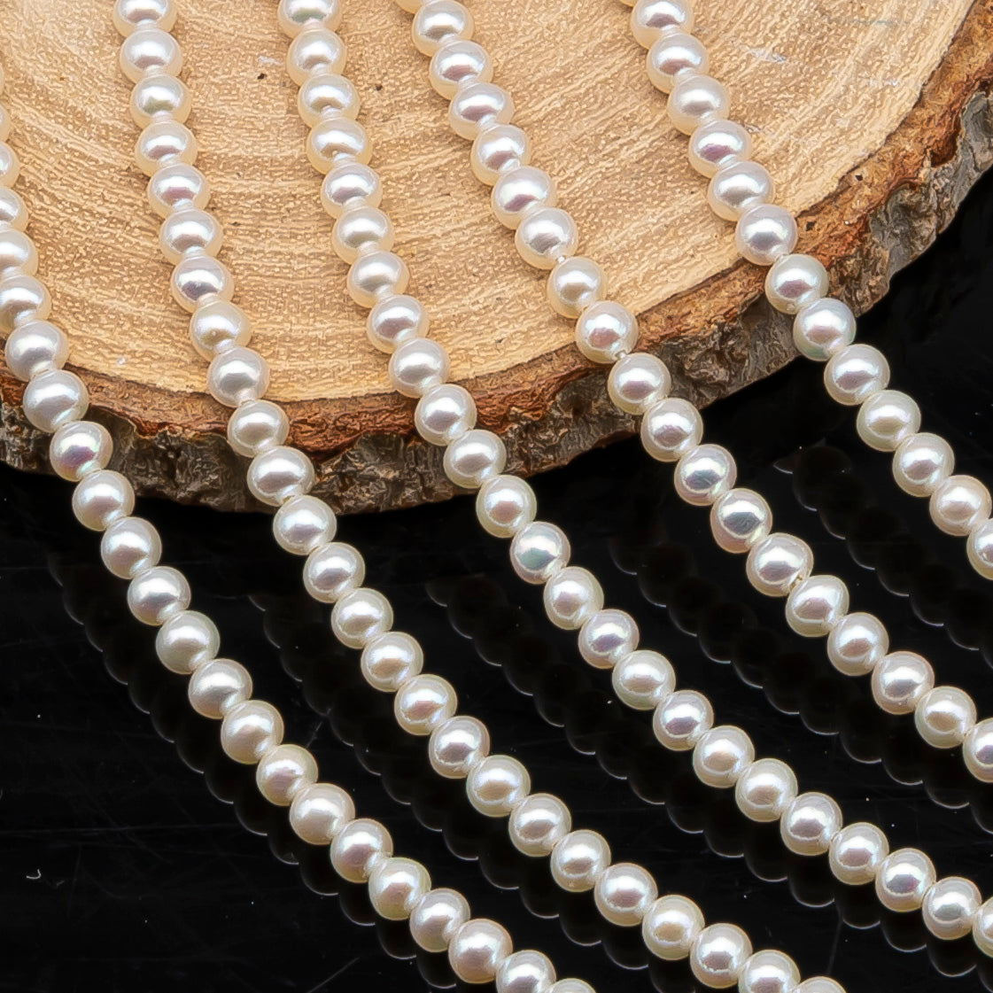 4.5-5mm Freshwater Pearls Near Round Potato Pearl Beads, White Color, Full Strand, SKU# 3391FW