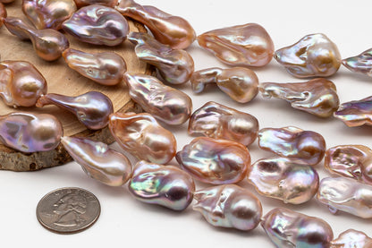 Large Size Baroque Pearl Natural Color, From 14-18 x 22-28mm Drop Shape, Full Strand, 1 Pc, or Large Hole, SKU # 2897BA