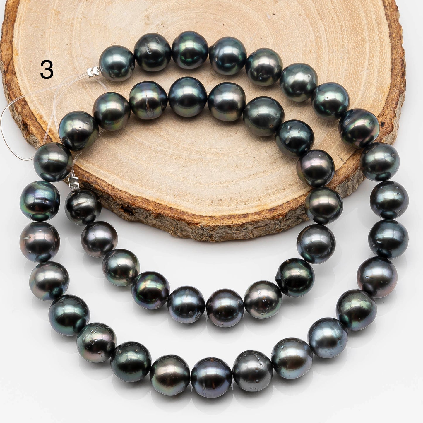 9-10mm Round Tahitian Pearl Bead in Natural Color and High Luster, In Full Strand with Blemishes for Jewelry Making or Beading, SKU # 1642TH