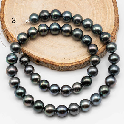 9-10mm Round Tahitian Pearl Bead in Natural Color and High Luster, In Full Strand with Blemishes for Jewelry Making or Beading, SKU # 1642TH