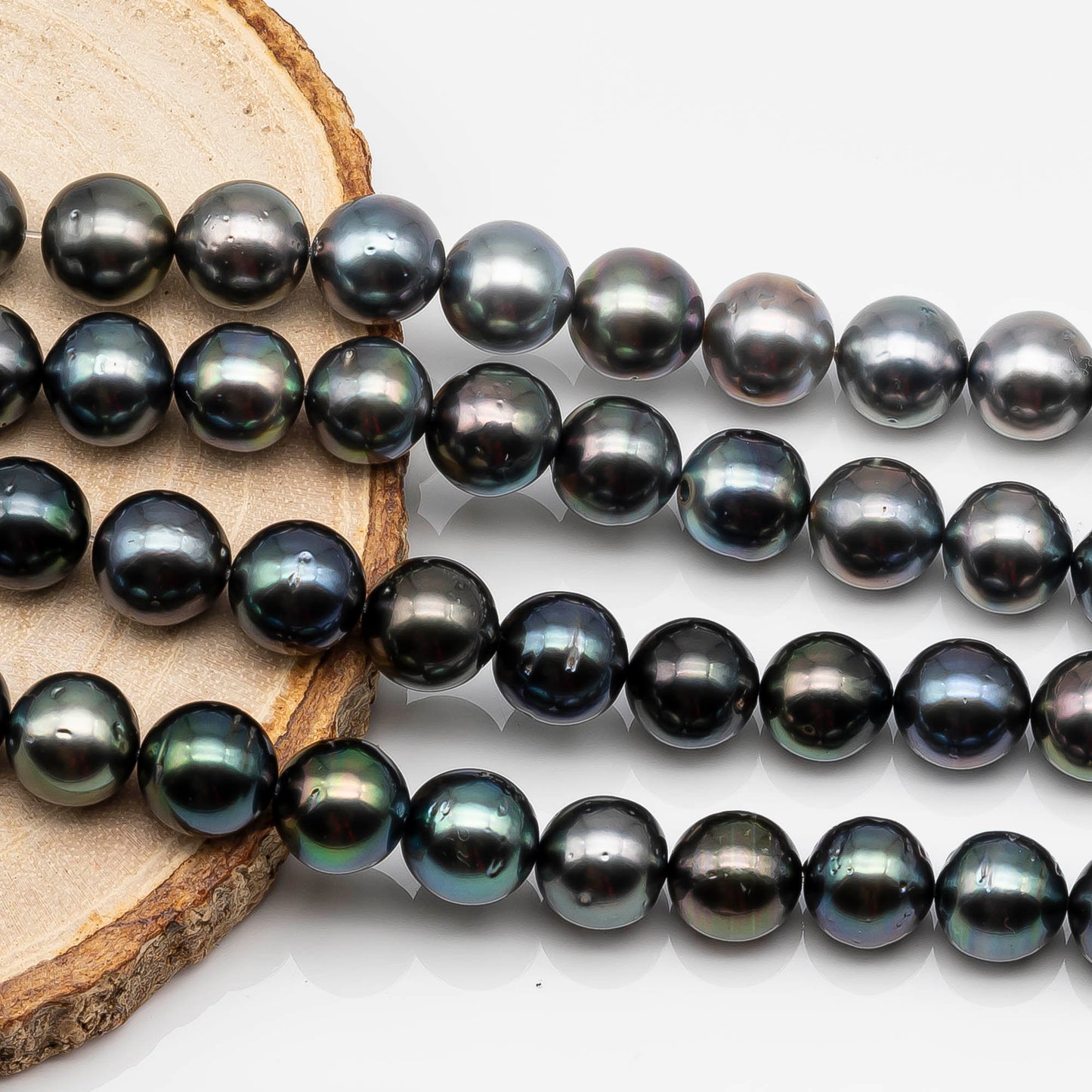 9-10mm Round Tahitian Pearl Bead in Natural Color and High Luster, In Full Strand with Blemishes for Jewelry Making or Beading, SKU # 1642TH