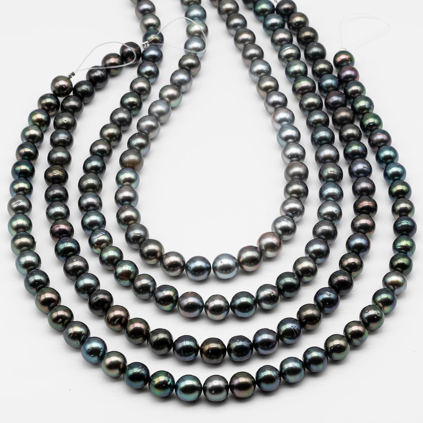 9-10mm Round Tahitian Pearl Bead in Natural Color and High Luster, In Full Strand with Blemishes for Jewelry Making or Beading, SKU # 1642TH