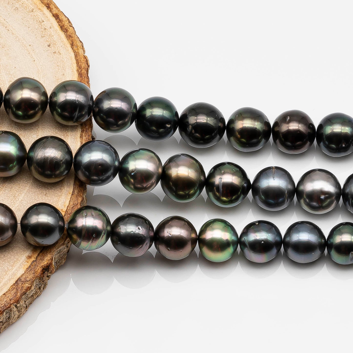 9-10mm Tahitian Pearl Bead in Round Shape with Natural Color and High Luster, Full Strand with Blemishes for Making Jewelry, SKU # 1643TH