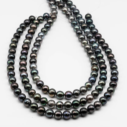 8-9mm Round Tahitian Pearl Bead in Full Strand, All Natural Color and High Luster with Blemishes for Making Jewelry, SKU # 1641TH