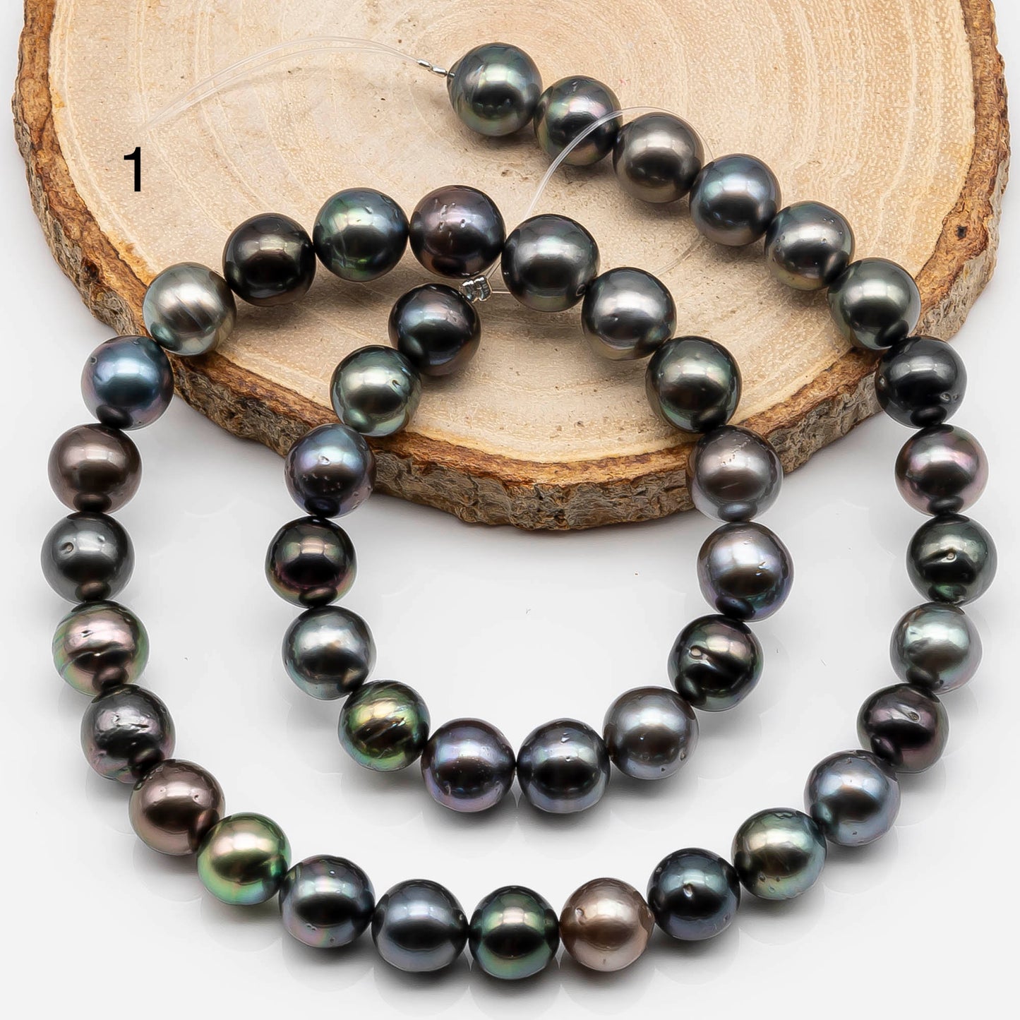 9-10mm Tahitian Pearl Bead in Round Shape with Natural Color and High Luster, Full Strand with Blemishes for Making Jewelry, SKU # 1643TH