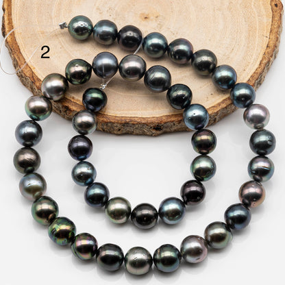 9-10mm Tahitian Pearl Bead in Round Shape with Natural Color and High Luster, Full Strand with Blemishes for Making Jewelry, SKU # 1643TH