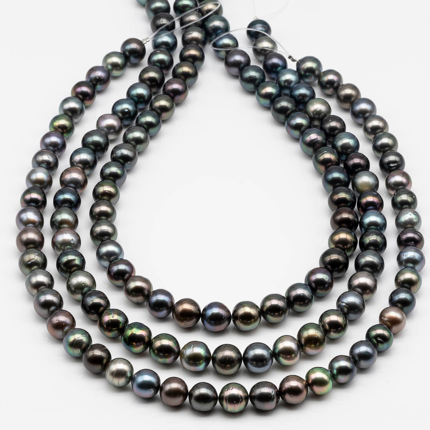 9-10mm Tahitian Pearl Bead in Round Shape with Natural Color and High Luster, Full Strand with Blemishes for Making Jewelry, SKU # 1643TH