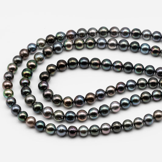 9-10mm Tahitian Pearl Bead in Round Shape with Natural Color and High Luster, Full Strand with Blemishes for Making Jewelry, SKU # 1643TH