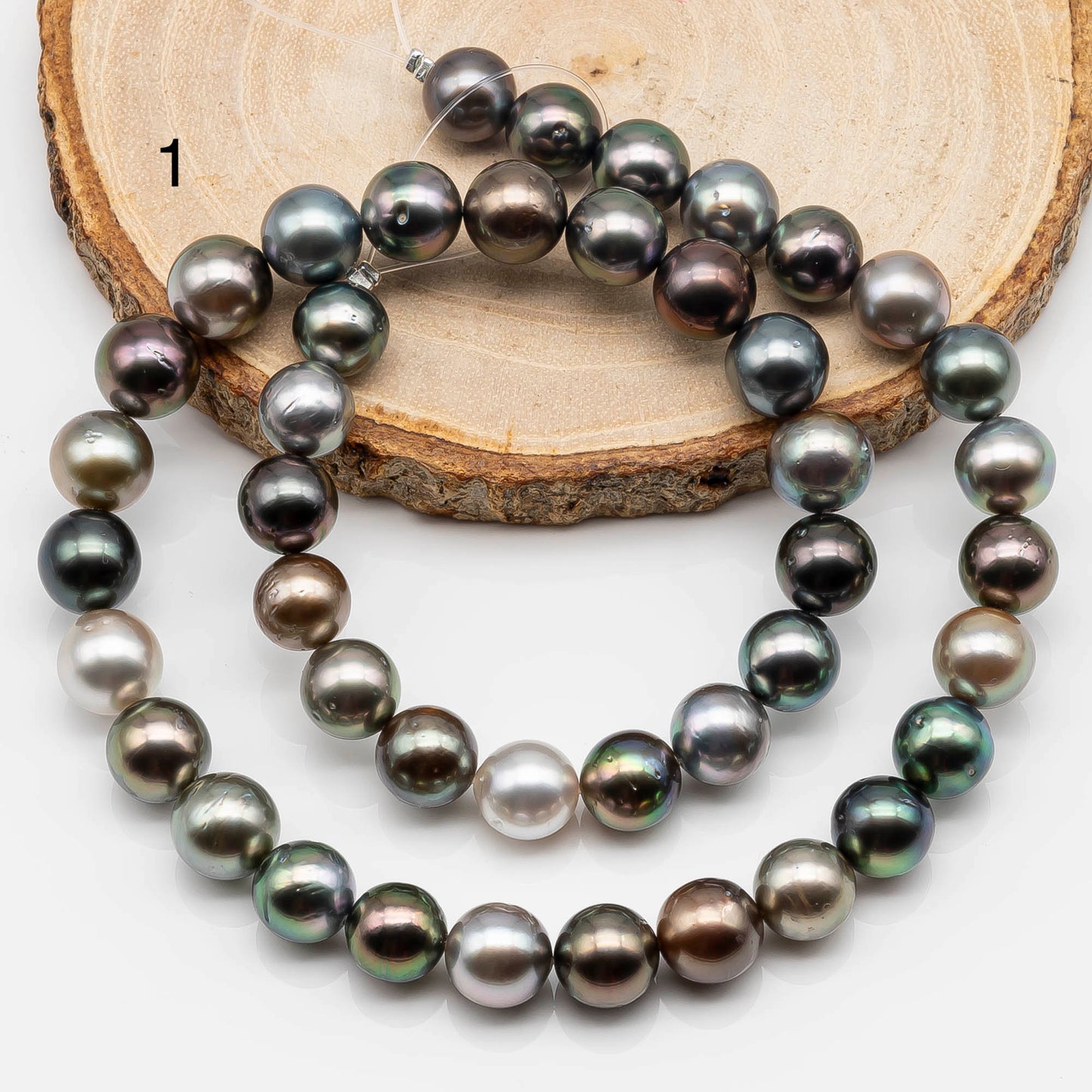 9-10mm Natural Multicolor Tahitian Pearl Bead in Round with High Lusters and Blemishes, Full Strand for Jewelry Making, SKU # 1644TH